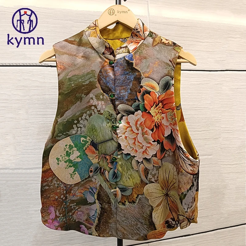 kymn原创双面双花色两面可穿马甲牡丹马夹喜鹊蝴蝶中式复古背心