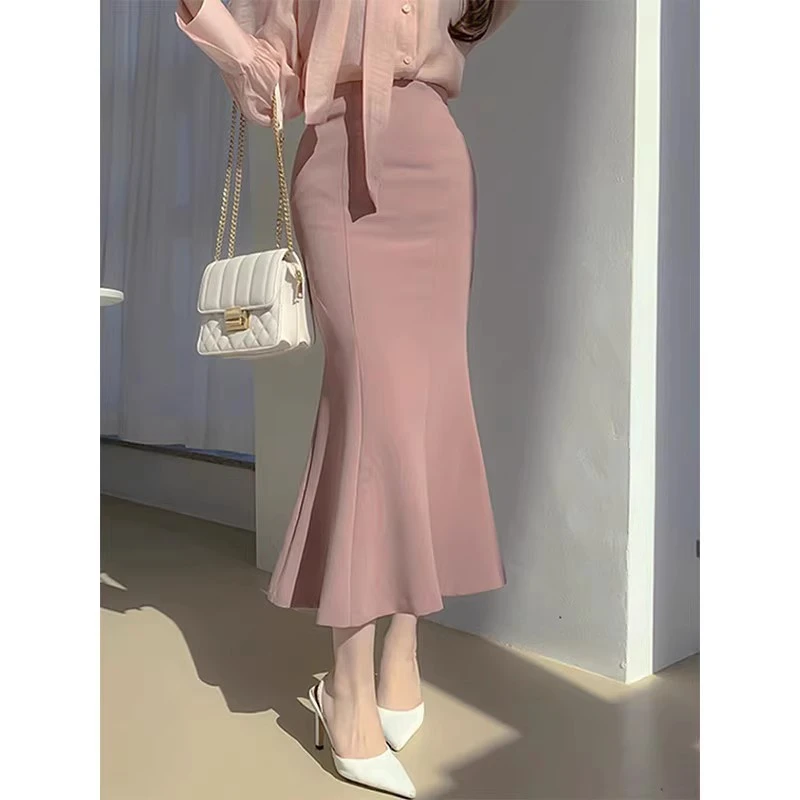 粉色鱼尾裙半身裙高腰显瘦包臀半裙女2025春秋新款通勤西装长裙子