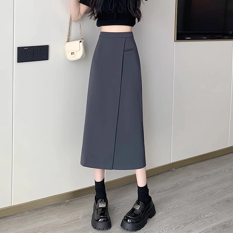 夏季潮流女生包臀裙2025不规则灰色西装半身裙高腰显瘦通勤a字裙