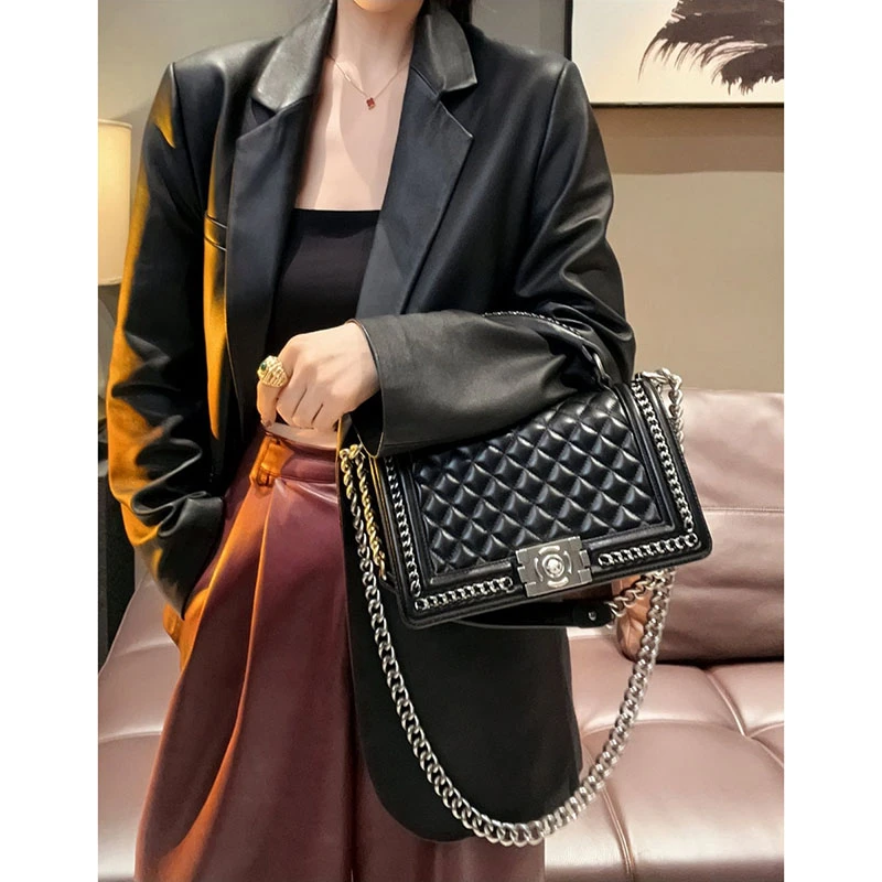 包包女2024春夏新款小香菱格链条辣妈手提单肩斜跨包高级感洋气潮