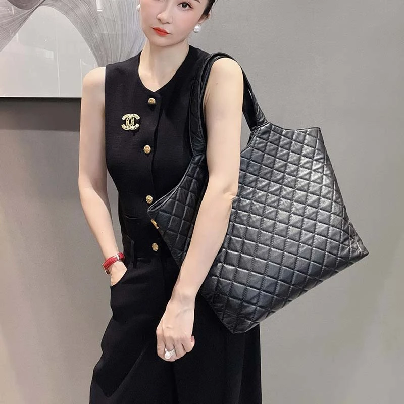 包包女2024秋冬新款牛皮大托特时尚百搭菱格购物袋高级感洋气女