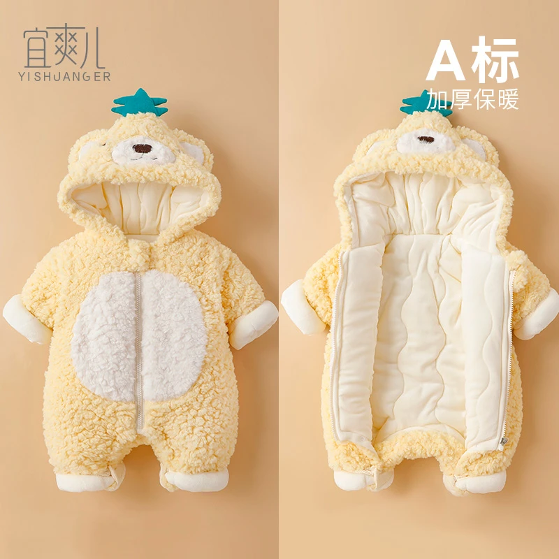 冬款秋冬季连体衣幼儿棉袄加厚女宝宝可爱爬服冬季外出抱衣服新生