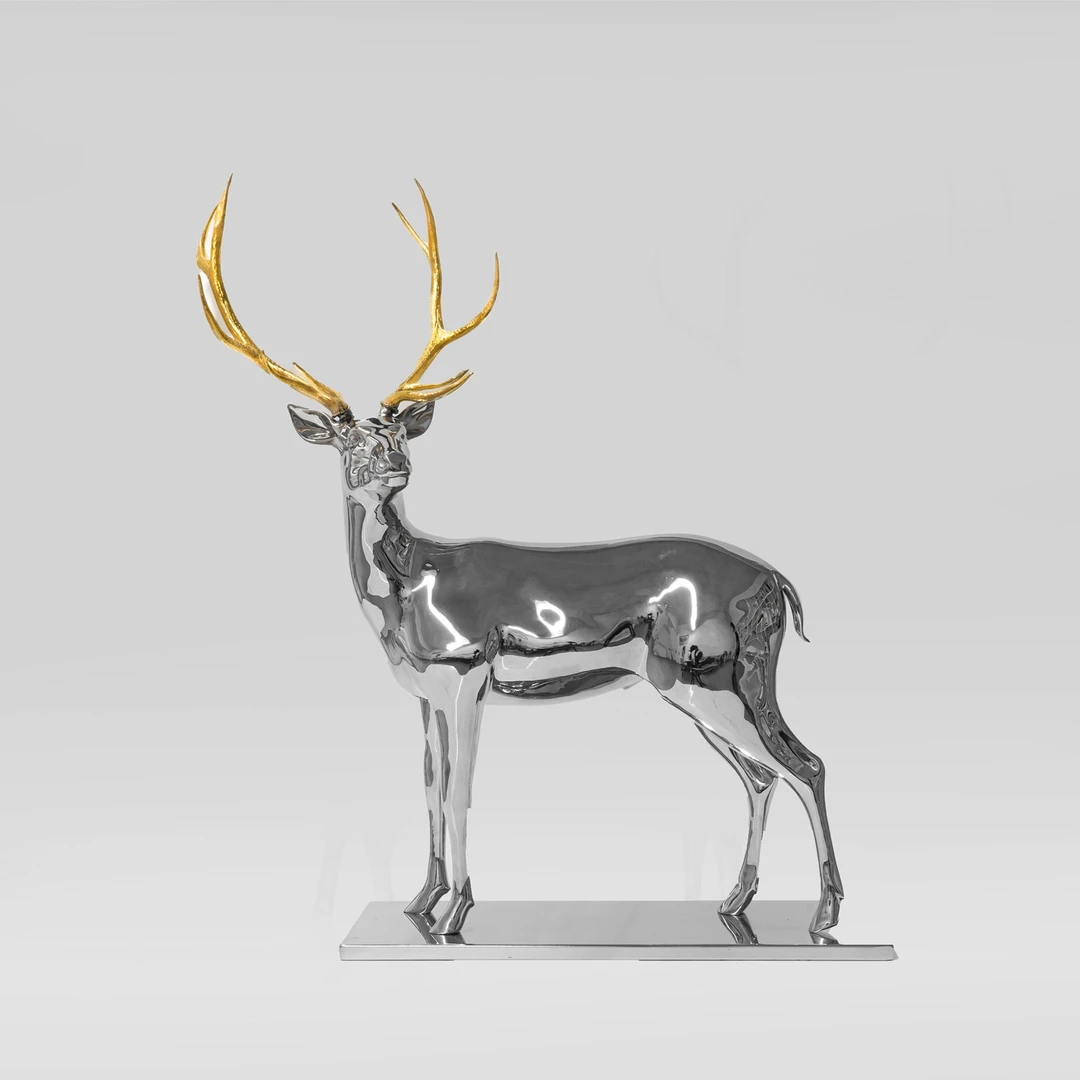 神鹿中式中式玄关落地摆件桌面办公室美式现代风摆件鎏金