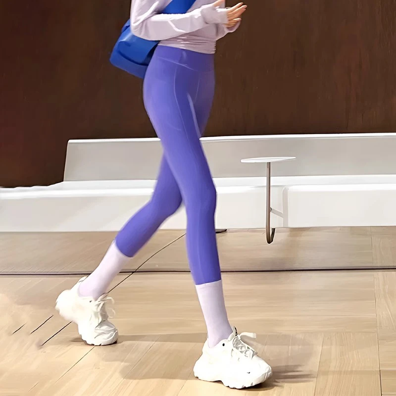 紫色运动2025新款外穿高腰提臀紧身瑜伽跑步绝美健身裤女夏薄款