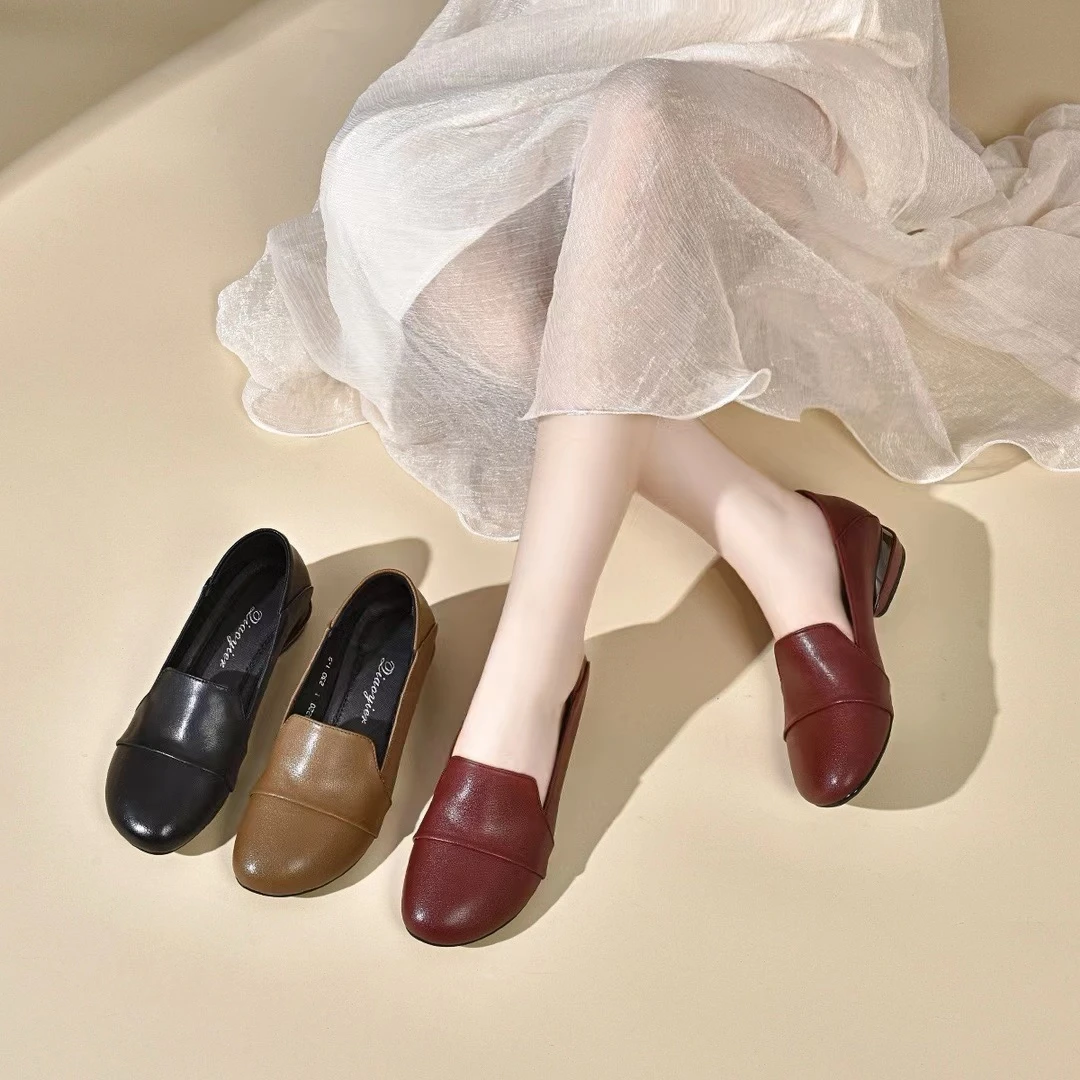 芒果头低跟舒适豆豆鞋（34-41）两种跟高