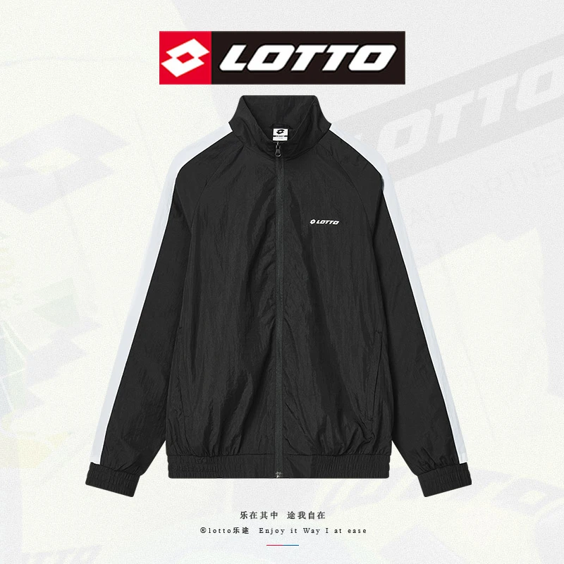 LOTTO/乐途梭织外套男黑色休闲百搭潮牌冬季ins夹克时尚冲锋衣