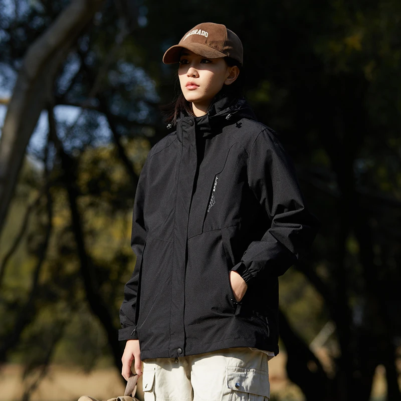 秋季工装风户外防风冲锋衣男女情侣旅行登山服刺绣单层夹克外套