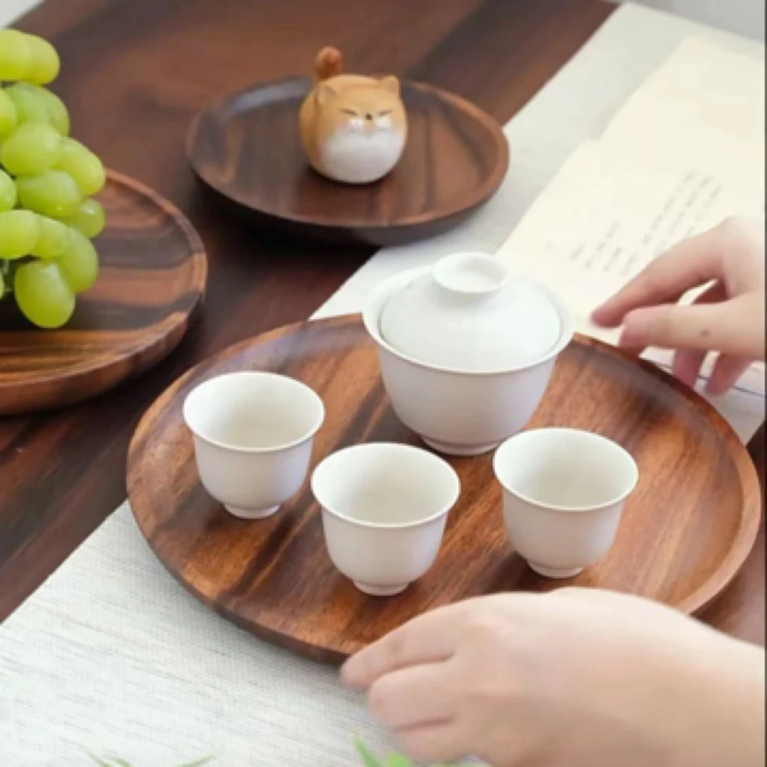 日式胡桃木托盘点心盘圆盘木质相思木果盘干泡台茶盘家用