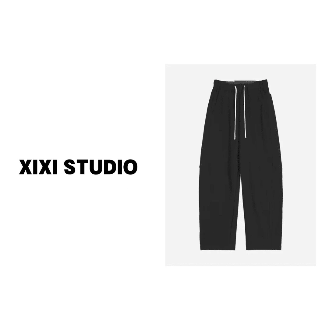 XIXI STUDIO 冬日小众极简加绒加厚弯刀裤简约设计师抽绳纯色