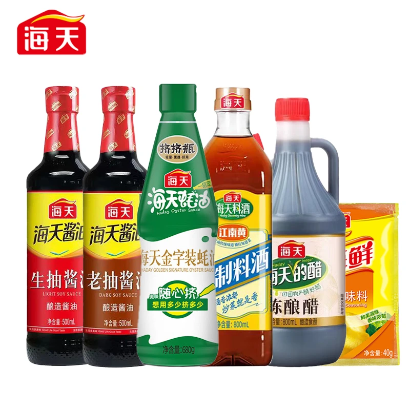 海天生老抽500ml+挤挤装蚝油680g+陈酿醋800ml+料酒鸡精超值6件套