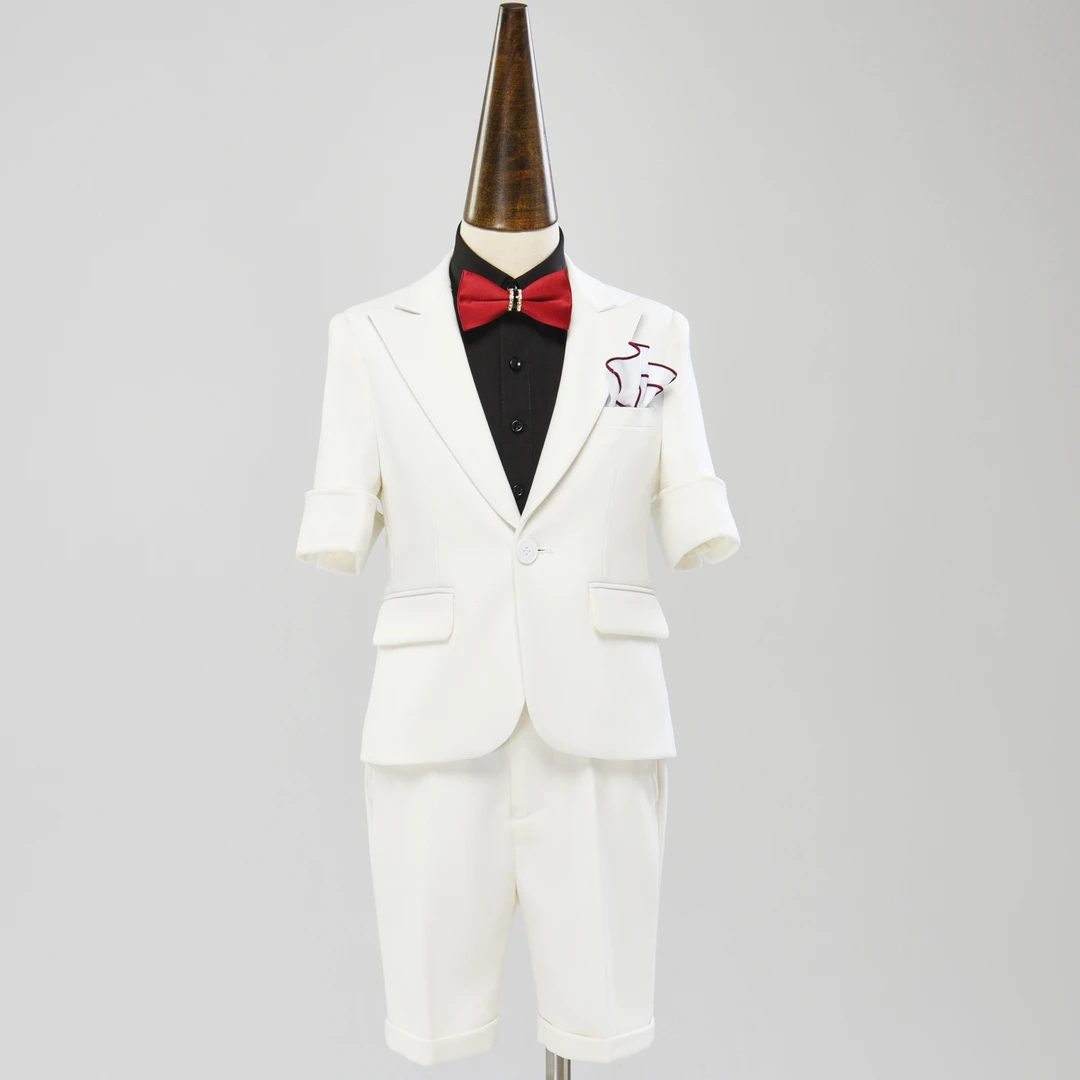 imo 男童西装白色儿童西服短袖走秀主持人礼服钢琴演出服花童童装