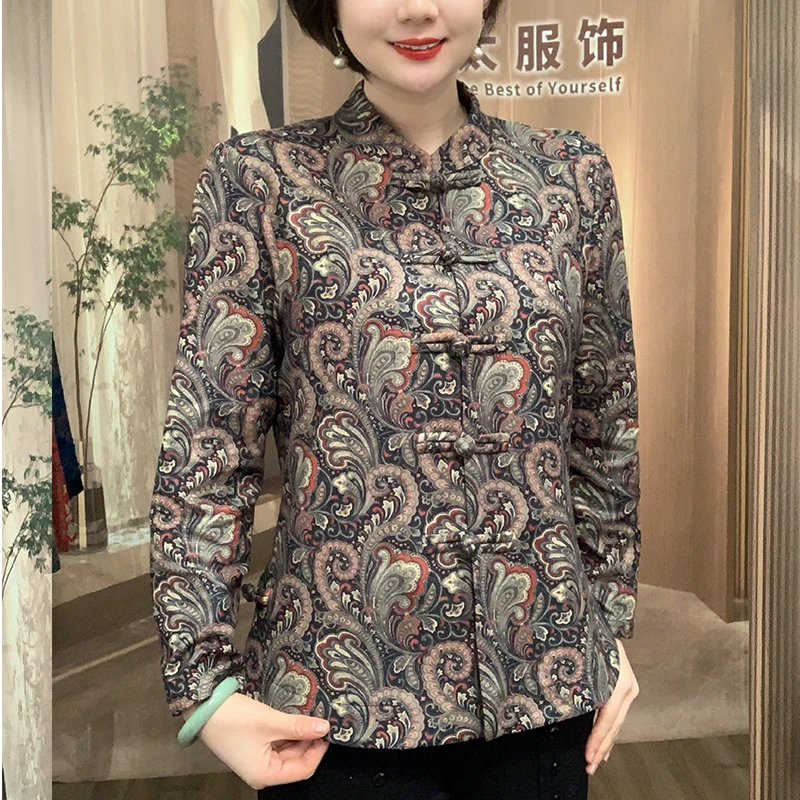 中老年打底衫秋冬加绒唐装40岁国风女装复古加厚保暖民族风妈妈装