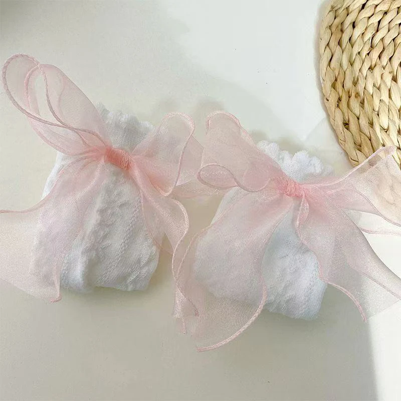 新款蝴蝶结袜子jk蝉翼大蝴蝶结棉袜袜子女Lolita百搭可爱纯色中筒