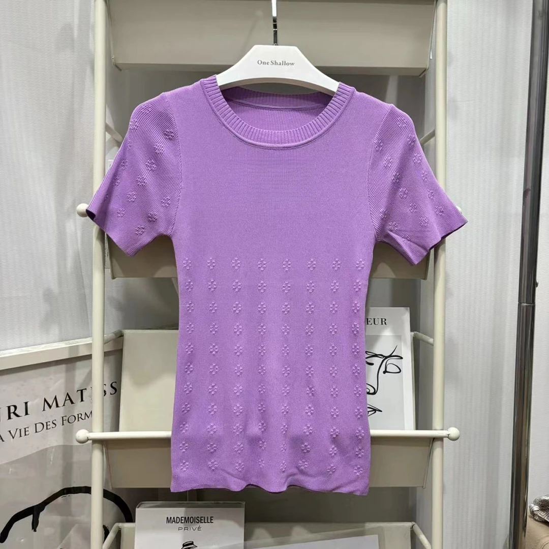 圆领立体字母修身针织短袖T恤4181