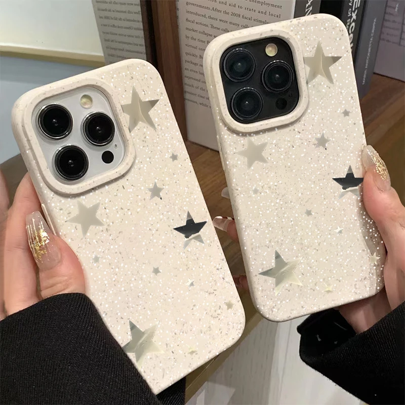 满屏小星星苹果15/14/13小麦款肤感ins风简约磨砂女11/xs/xr软壳