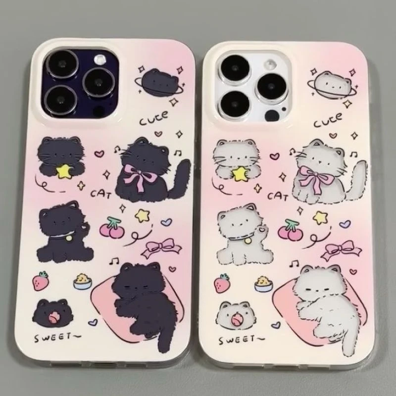 蝴蝶结小猫咪适用苹果13手机壳iPhone14promax透明新款15/7/8p/xs