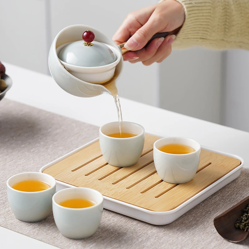 户外逍遥泡茶壶套装创意自动旋转侧把壶家用陶瓷茶具懒人泡茶神器