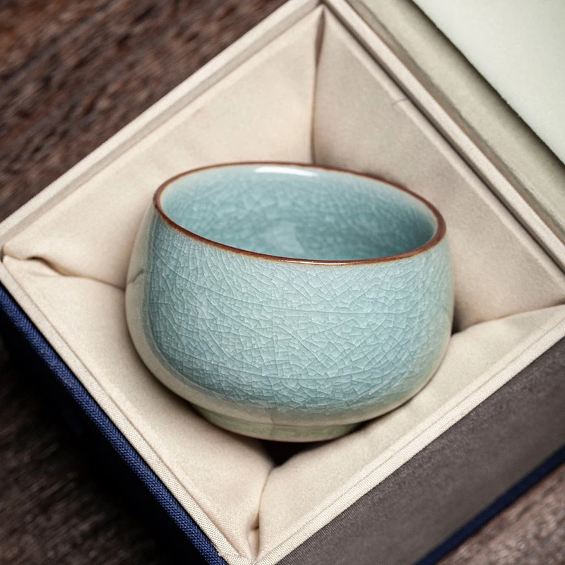 汝窑主人杯单杯家用茶杯冰花开片陶瓷品茗杯茶具礼盒冰裂纹主人杯
