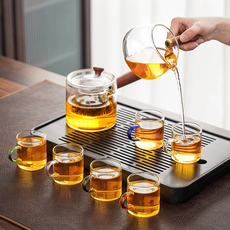 高端耐高温玻璃茶具套装家用高档茶水分离过滤木侧把花茶壶煮茶壶