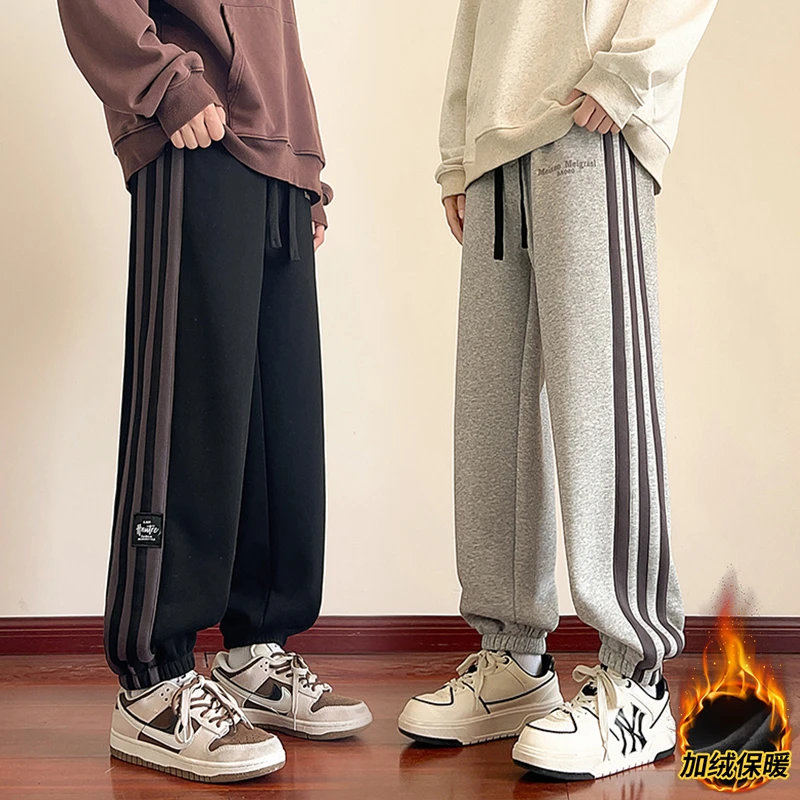 冬季加绒加厚裤子青少年潮牌运动束脚九分裤奥粒绒保暖休闲裤卫裤