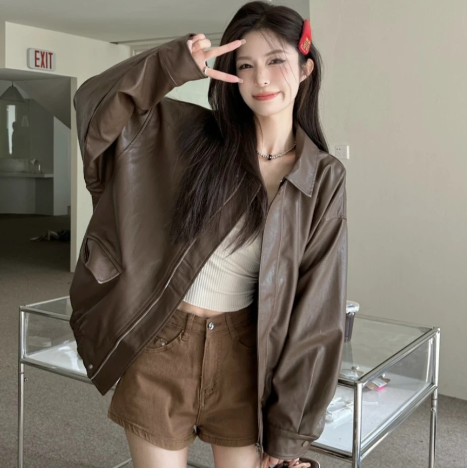 皮衣外套女2025早春新款爆款港风复古小个子时尚机车版夹克T