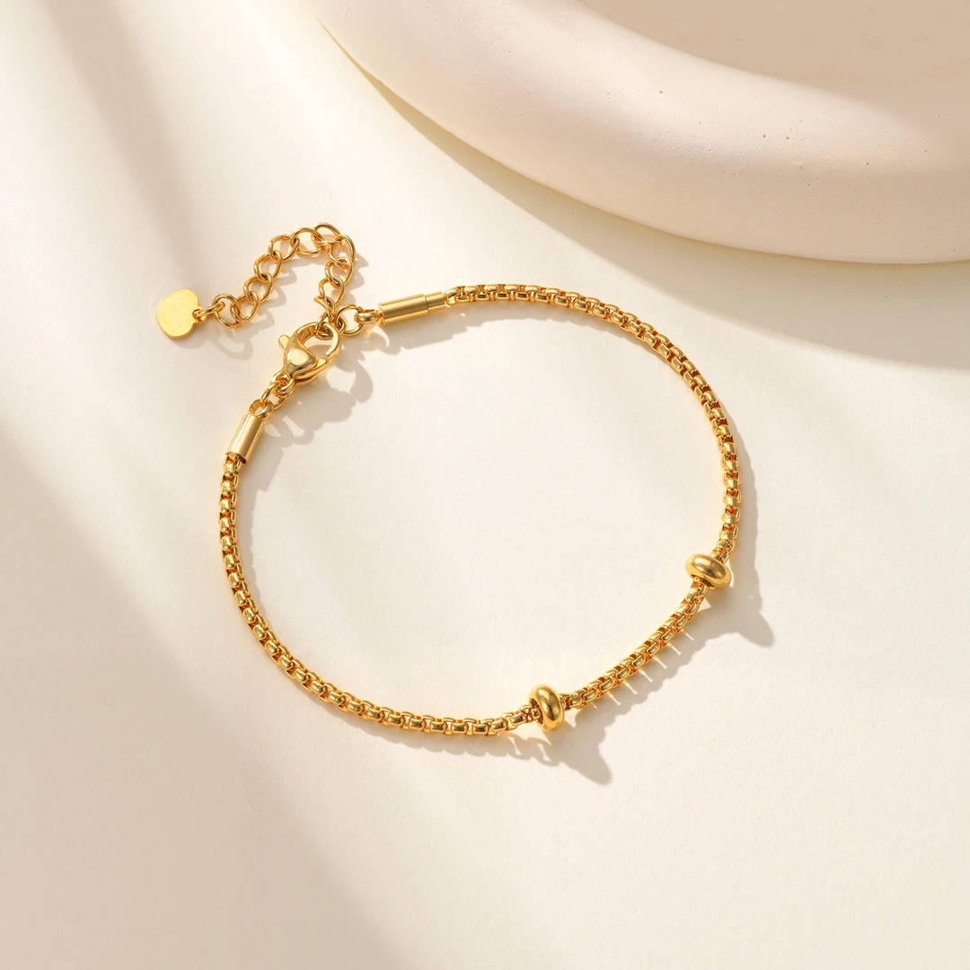 钛钢手链 合金扭丝卡扣百搭链DIY手串圆润盒子链可调节带隔珠