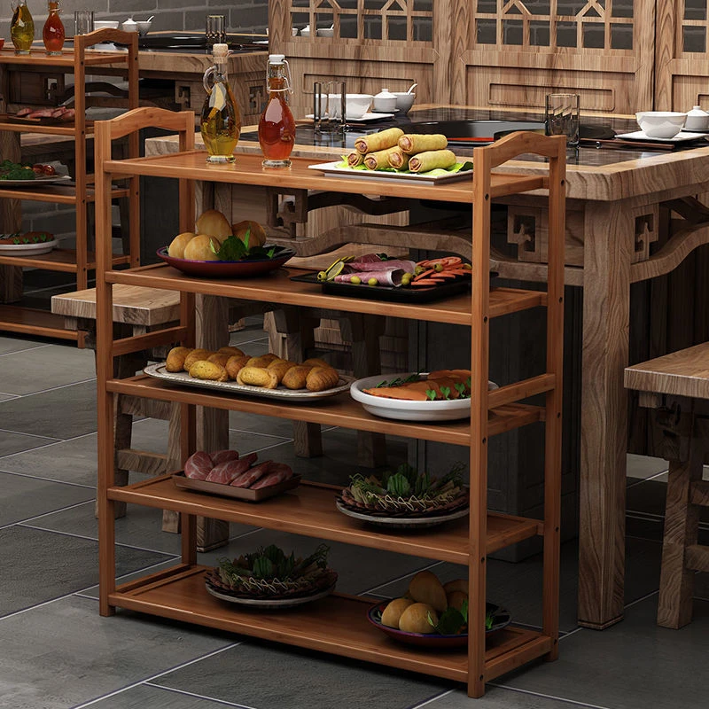 菜架厨房多层火锅店专用放菜品饭店商用摆蔬菜盘楠竹收纳置物架子