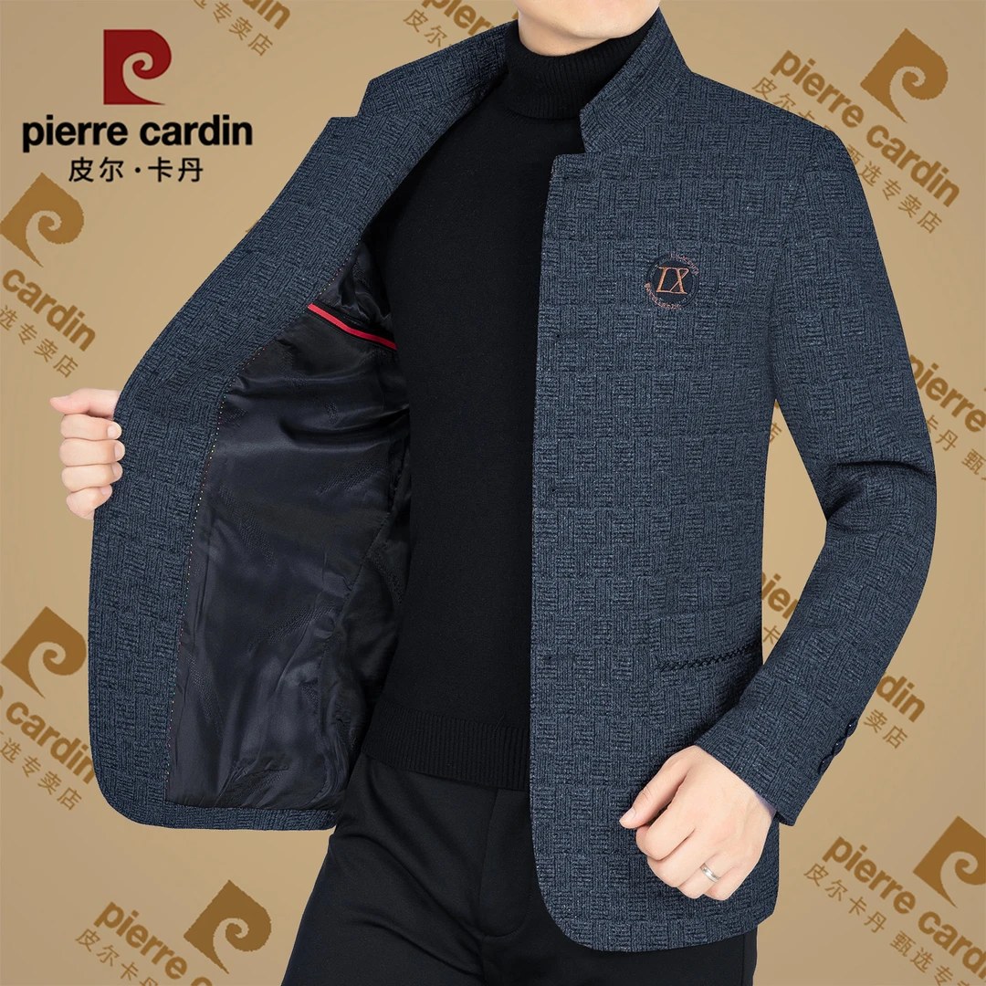 皮尔卡丹秋冬季新款休闲商务立领夹克外套中年男士中山装高档男装