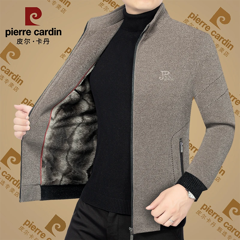 皮尔卡丹高档冬季新款男士立领毛呢外套时尚休闲加绒加厚百搭男装
