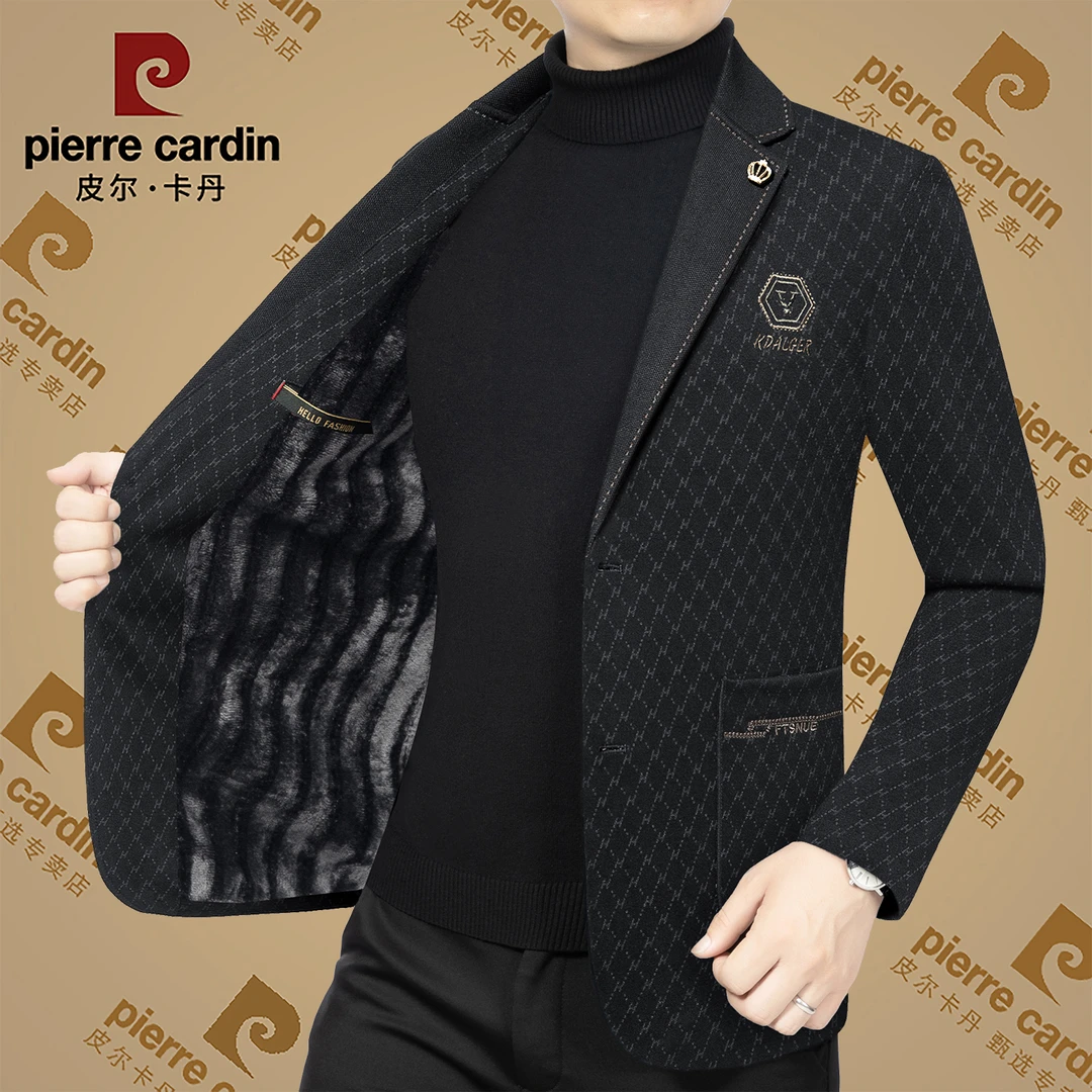 皮尔卡丹2024秋冬季爆款高档男士英伦风西装外套加绒保暖西服男装