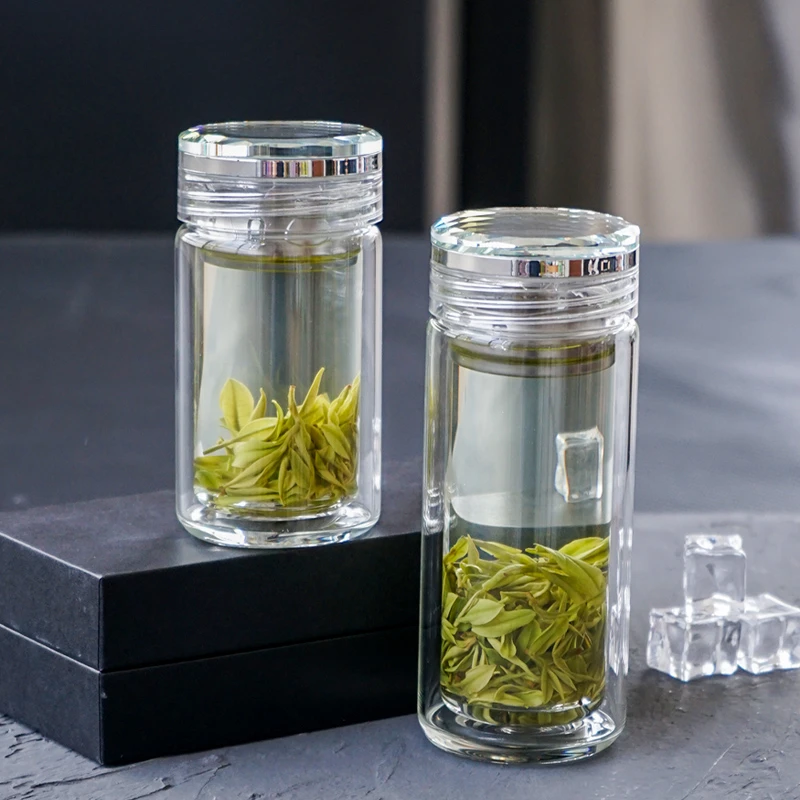 玻璃杯双层男女士茶水分离泡茶杯车载透明小巧迷你耐热口袋杯子