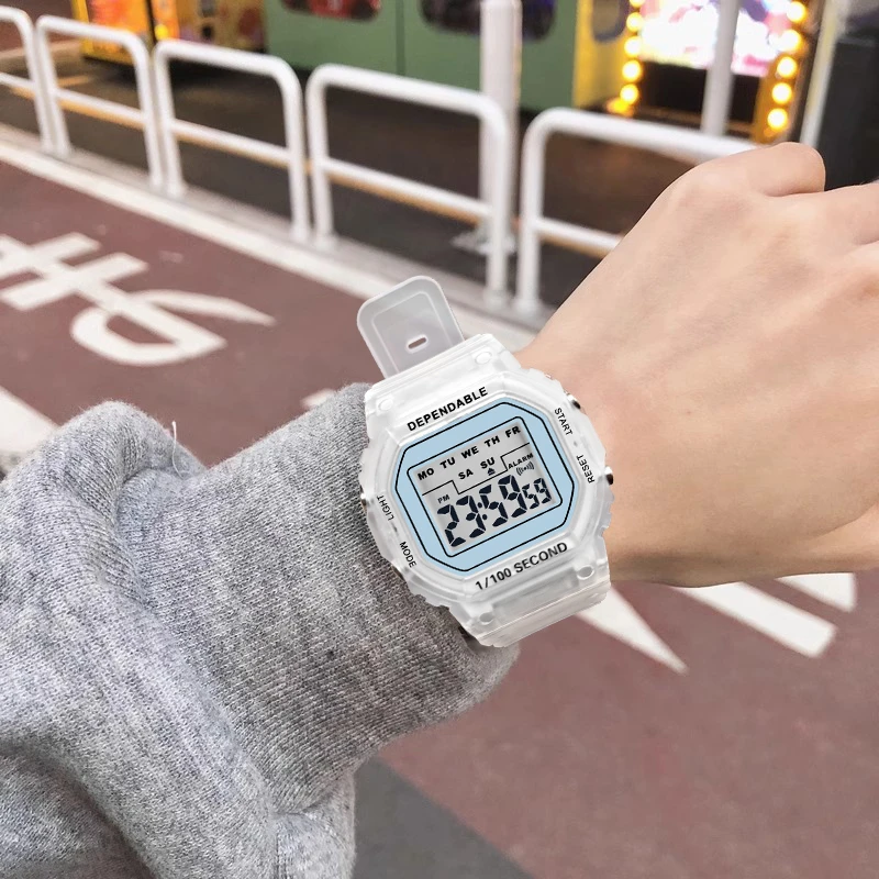 学生显白电子手表女ins风简约气质时尚小众方形初高中生运动手表