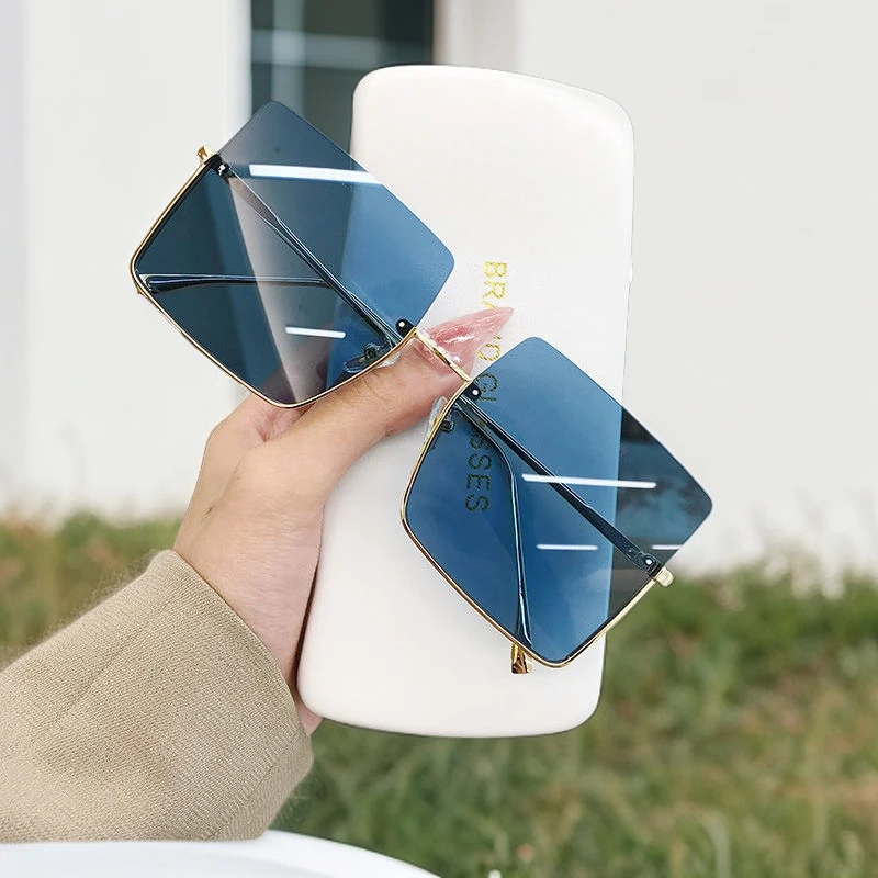 2024防紫外线潮流大脸显瘦切边无框圆脸复古港风网红大框太阳眼镜