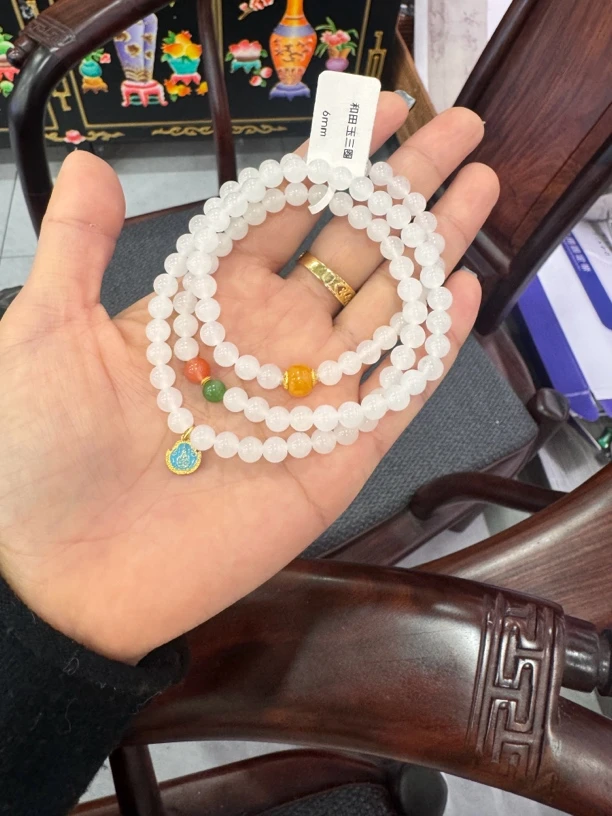 和田白玉三圈手链尺寸6