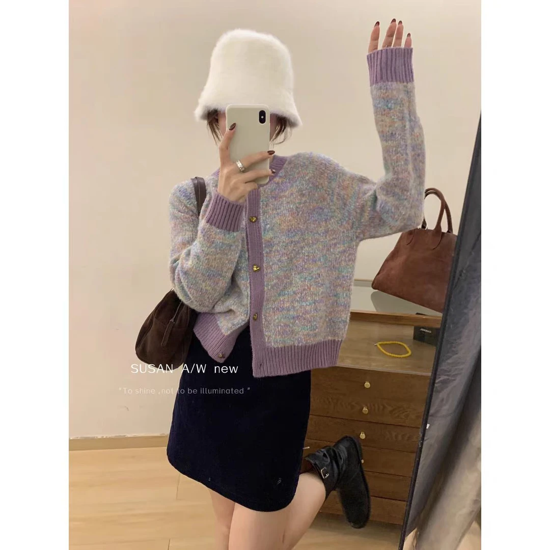 可爱推荐   韩版复古撞色针织毛衣开衫