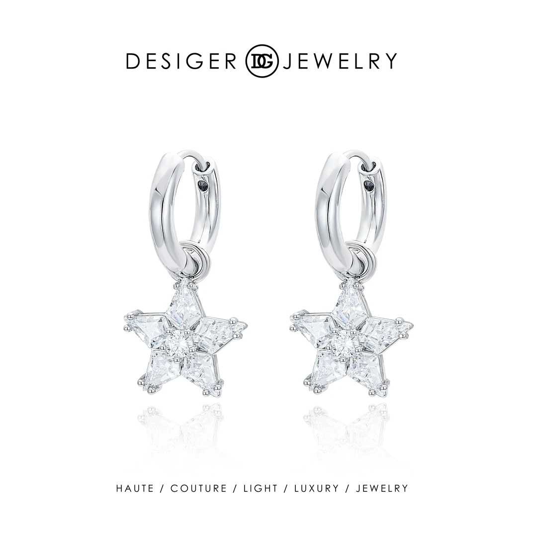 铜合金合成锆石耳饰 【星空之旅】Desiger设计师款 五角星耳环F1194