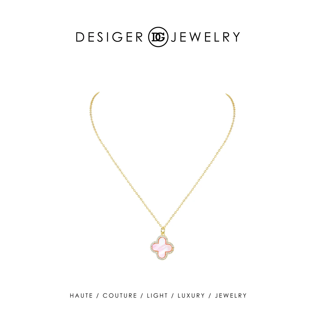 坠链均925银 【晴粉四叶】Desiger设计师款粉四叶花项链 F2679