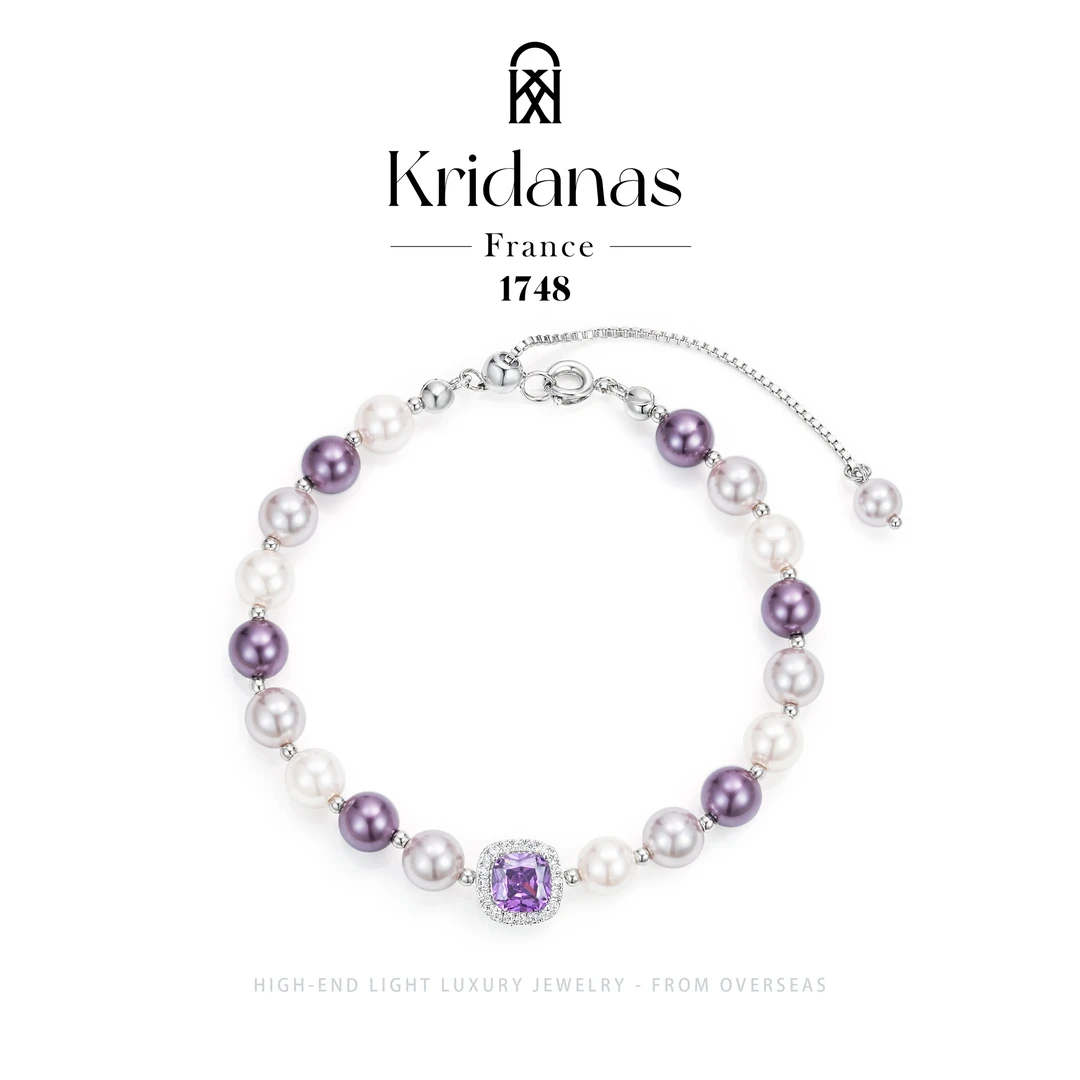 铜合金仿珍珠手链 F0090 【魅紫星辰】法式气质珠珠撞色手链