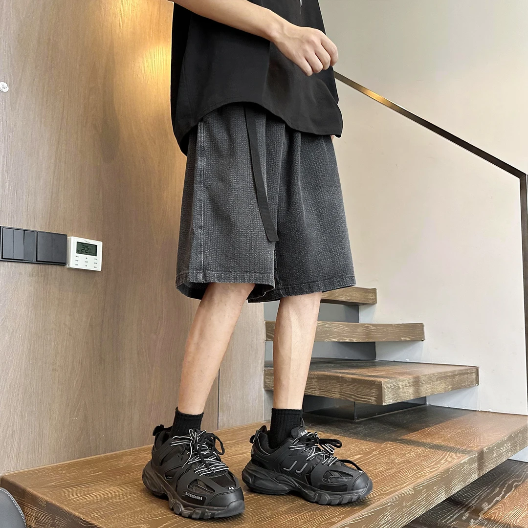 聪明陈 夏季潮牌薄款百搭运动休闲裤男ins简约阔腿短裤