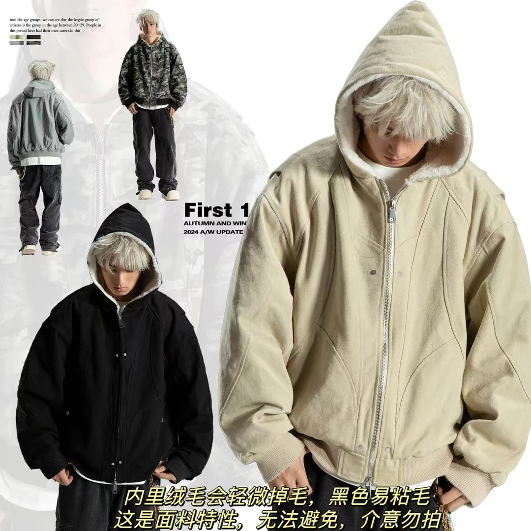 S123红人上新【座山雕】美式迷彩连帽棉服外套男女宽松夹克开衫棉衣