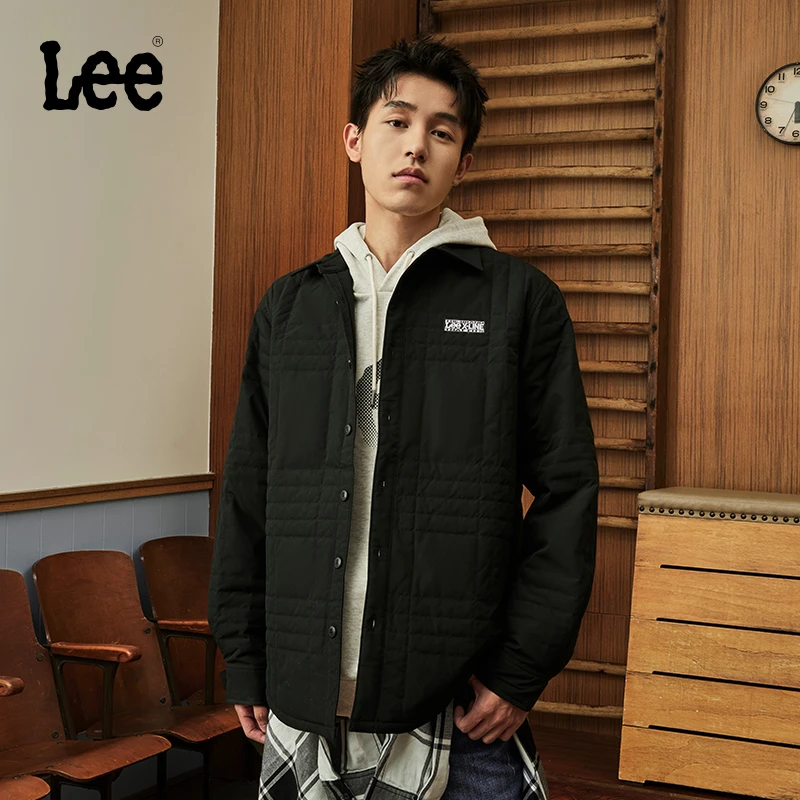 【商务羽绒衬衫夹克】Lee秋冬新品翻领绗缝黑色男行政翻领外套