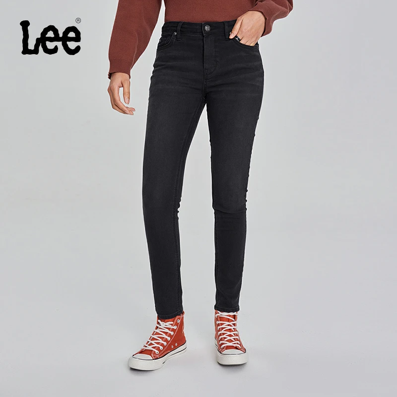 Lee 433修身窄脚黑色弹力女牛仔裤潮百搭时尚显瘦