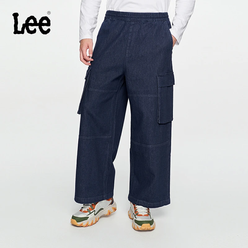 Lee宽松深蓝多口袋工装牛仔裤水洗百搭松紧腰潮流LMB007116204
