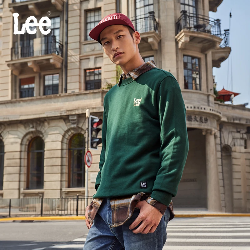 Lee24秋冬新品标准logo印花多色弹力圆领男长袖卫衣时尚休闲
