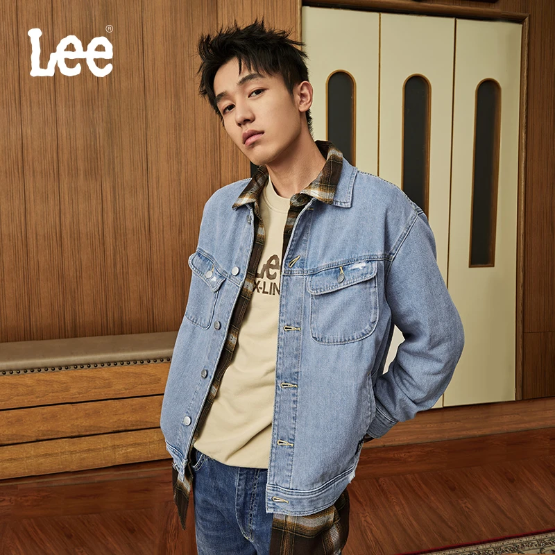【李晨nic专属】牛仔夹克Lee春季新品舒适版翻领男长袖外套休闲