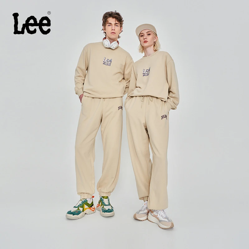 Lee米色松紧腰束脚裤印花运动卫裤舒适户外休闲LUB007242204