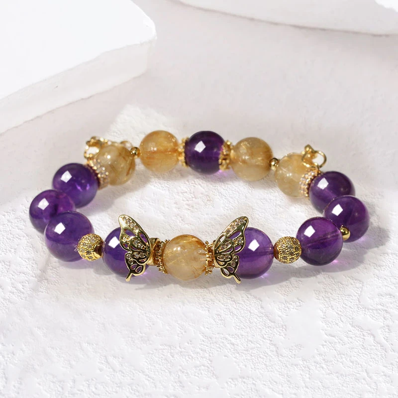 九福晶典 金发晶招财蝴蝶紫水晶手串（多样性发其一） LX91260