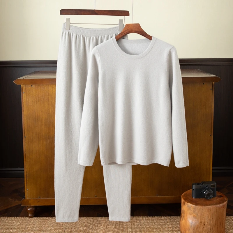 男士羊绒内衣套装秋冬新款保暖内穿上衣薄款羊绒打底裤两件套