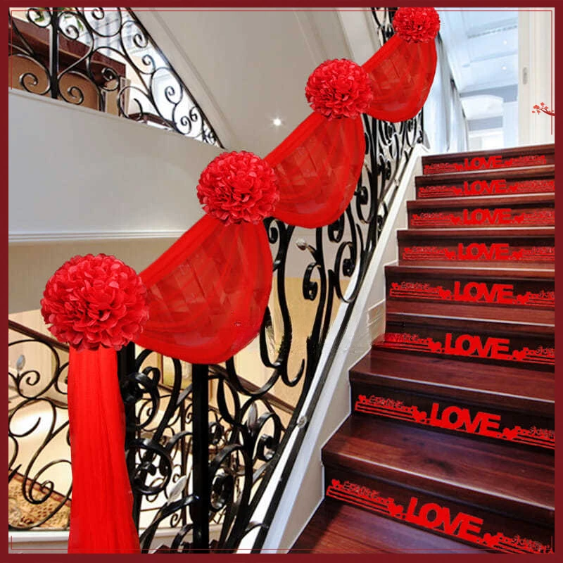 院子布置结婚楼梯彩带装饰纱幔庆装饰道具结婚用品婚礼布置花球