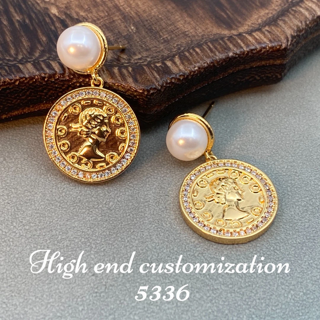 欧美复古浮雕金币珠珠冷淡风耳饰【5336】